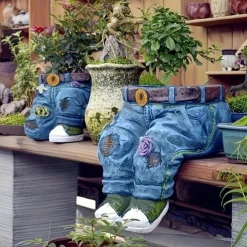 Funny Indoor And Outdoor Flower Pots Resin Denim Pants Ornaments Creative Flower Pot Decoration Crafts Retro Garden Decoration