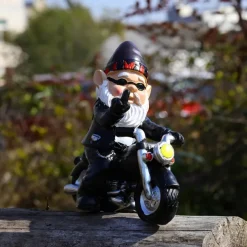 Funny Naughty Garden Gnome Riding Motorcycle Outdoor Gnome Decoration Indoor Outdoor Lawn Statue Patio Porch Decoration Delivery Gift