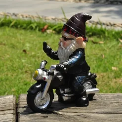 Funny Naughty Garden Gnome Riding Motorcycle Outdoor Gnome Decoration Indoor Outdoor Lawn Statue Patio Porch Decoration Delivery Gift