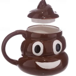 Funny Poop Ceramic Mug Cartoon Smile Coffee Milk Mug Porcelain Water Cup with Handgrip Lid Tea Cup Office Drinkware