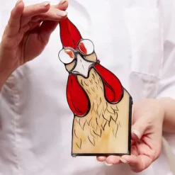 Funny Rooster Stained Glass Bird Window Corner Decor,Rooster Yard Decor,Funny Window Corner Decor-Peeping Rooster,Rooster Yard Decor,Birds Stained Glass,Handmade Peeping Rooster