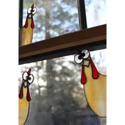 Funny Rooster Stained Glass Bird Window Corner Decor,Rooster Yard Decor,Funny Window Corner Decor-Peeping Rooster,Rooster Yard Decor,Birds Stained Glass,Handmade Peeping Rooster