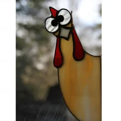 Funny Rooster Stained Glass Bird Window Corner Decor,Rooster Yard Decor,Funny Window Corner Decor-Peeping Rooster,Rooster Yard Decor,Birds Stained Glass,Handmade Peeping Rooster