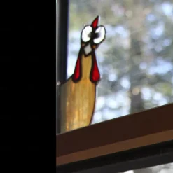 Funny Rooster Stained Glass Bird Window Corner Decor,Rooster Yard Decor,Funny Window Corner Decor-Peeping Rooster,Rooster Yard Decor,Birds Stained Glass,Handmade Peeping Rooster