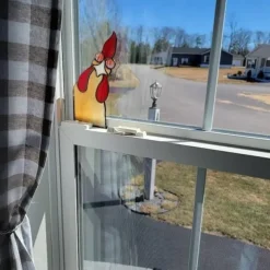 Funny Rooster Stained Glass Bird Window Corner Decor,Rooster Yard Decor,Funny Window Corner Decor-Peeping Rooster,Rooster Yard Decor,Birds Stained Glass,Handmade Peeping Rooster