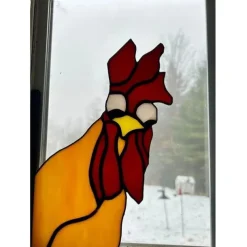 Funny Rooster Stained Glass Bird Window Corner Decor,Rooster Yard Decor,Funny Window Corner Decor-Peeping Rooster,Rooster Yard Decor,Birds Stained Glass,Handmade Peeping Rooster