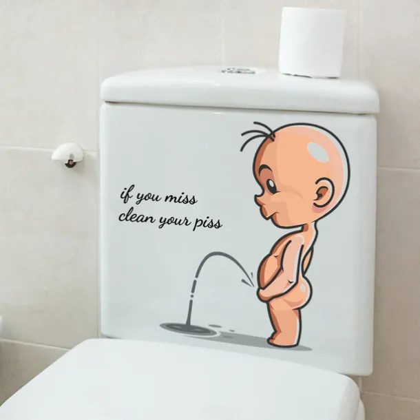 Funny Warning Toilet Stickers Cartoon Child Urination Toilet Lid WC Door Sticker Removable Household Self-Adhesive Decor Paper