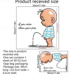 Funny Warning Toilet Stickers Cartoon Child Urination Toilet Lid WC Door Sticker Removable Household Self-Adhesive Decor Paper