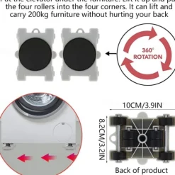 Furniture Lifter Mover Tool Set 440lb Heavy Duty Furniture Lifter with 4 Pulleys Easy & Safe Moving Kit for Sofas Refrigerators Couches Carpet & Hard Floors