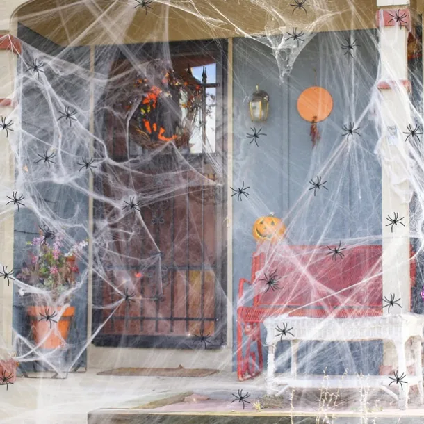 300g Halloween Decorations Artificial Spider Web Stretchy Cobweb Scary Party Halloween Decoration for Bar Haunted House Scene Props
