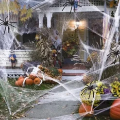 100G Spider Web with 40 Spiders Halloween Spider Cotton Spider Web Spider Silk Small Spider Party Haunted House Decoration Props