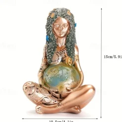 Gaia Mother Earth Statue, 6inch H Nature Moon Goddess Statue, Spiritual Items Figurines Statuette Gifts for Earth Day,Mother's Day,Easter Day Modern Home Room Decor Garden Decoration