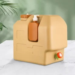 5.28gal Portable Camping Water Jug with Spigot & Removable Soap Dispenser - BPA-Free Food-Grade PE, Adjustable Flow Tap, Wide Mouth, Durable Design for Camping, Hiking, Outdoor, Emergency (Yellow)