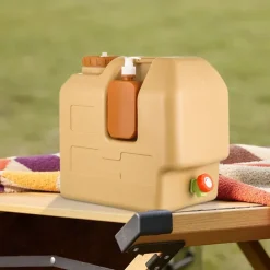 5.28gal Portable Camping Water Jug with Spigot & Removable Soap Dispenser - BPA-Free Food-Grade PE, Adjustable Flow Tap, Wide Mouth, Durable Design for Camping, Hiking, Outdoor, Emergency (Yellow)