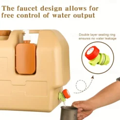 5.28gal Portable Camping Water Jug with Spigot & Removable Soap Dispenser - BPA-Free Food-Grade PE, Adjustable Flow Tap, Wide Mouth, Durable Design for Camping, Hiking, Outdoor, Emergency (Yellow)