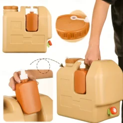 5.28gal Portable Camping Water Jug with Spigot & Removable Soap Dispenser - BPA-Free Food-Grade PE, Adjustable Flow Tap, Wide Mouth, Durable Design for Camping, Hiking, Outdoor, Emergency (Yellow)