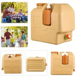 5.28gal Portable Camping Water Jug with Spigot & Removable Soap Dispenser - BPA-Free Food-Grade PE, Adjustable Flow Tap, Wide Mouth, Durable Design for Camping, Hiking, Outdoor, Emergency (Yellow)