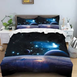 Galaxy Starry Sky Planet 3-Piece Down Duvet Cover Set for Hotel Bedroom Guest Room Guestroom Bedding Comfortable Set