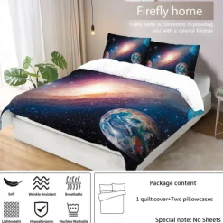 Galaxy Starry Sky Planet 3-Piece Down Duvet Cover Set for Hotel Bedroom Guest Room Guestroom Bedding Comfortable Set