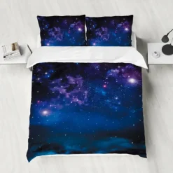 Galaxy Starry Sky Planet 3-Piece Down Duvet Cover Set for Hotel Bedroom Guest Room Guestroom Bedding Comfortable Set