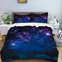 Galaxy Starry Sky Planet 3-Piece Down Duvet Cover Set for Hotel Bedroom Guest Room Guestroom Bedding Comfortable Set