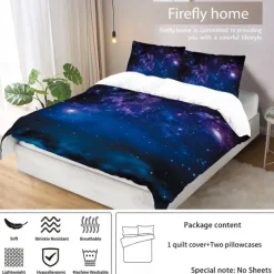 Galaxy Starry Sky Planet 3-Piece Down Duvet Cover Set for Hotel Bedroom Guest Room Guestroom Bedding Comfortable Set