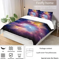 Galaxy Starry Sky Planet 3-Piece Down Duvet Cover Set for Hotel Bedroom Guest Room Guestroom Bedding Comfortable Set