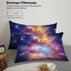 Galaxy Starry Sky Planet 3-Piece Down Duvet Cover Set for Hotel Bedroom Guest Room Guestroom Bedding Comfortable Set