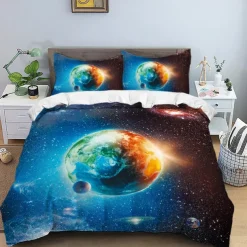Galaxy Starry Sky Planet 3-Piece Down Duvet Cover Set for Hotel Bedroom Guest Room Guestroom Bedding Comfortable Set
