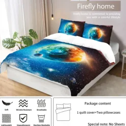 Galaxy Starry Sky Planet 3-Piece Down Duvet Cover Set for Hotel Bedroom Guest Room Guestroom Bedding Comfortable Set