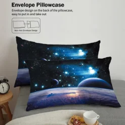 Galaxy Starry Sky Planet 3-Piece Down Duvet Cover Set for Hotel Bedroom Guest Room Guestroom Bedding Comfortable Set