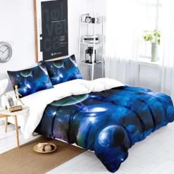 Galaxy Starry Sky Planet 3-Piece Down Duvet Cover Set for Hotel Bedroom Guest Room Guestroom Bedding Comfortable Set