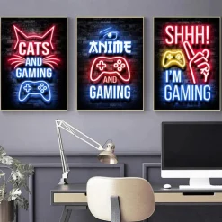 Gaming Room Decoration Poster Wall Art Video Game Canvas Painting Playroom Neon Decor Picture for Gamer Boy Bedroom Prints Decor Without Frame
