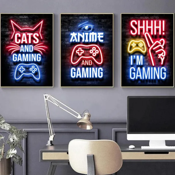 Gaming Room Decoration Poster Wall Art Video Game Canvas Painting Playroom Neon Decor Picture for Gamer Boy Bedroom Prints Decor Without Frame