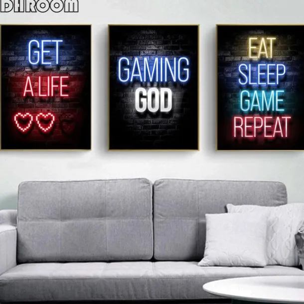 Gaming Room Decoration Poster Wall Art Video Game Canvas Painting Playroom Neon Decor Picture for Gamer Boy Bedroom Prints Decor Without Frame