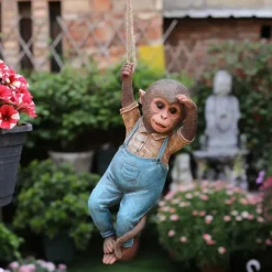 Garden Animal Outdoor Ornaments Decor Resin Monkey Statue DIY Statue Family Miniature Dollhouse Garden Ornament Accessories for Yard Lawn Patio Decorations and Gift