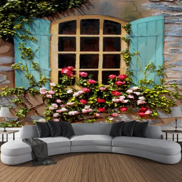 Garden Architecture Floral Hanging Tapestry Wall Art Large Tapestry Mural Decor Photograph Backdrop Blanket Curtain Home Bedroom Living Room Decoration