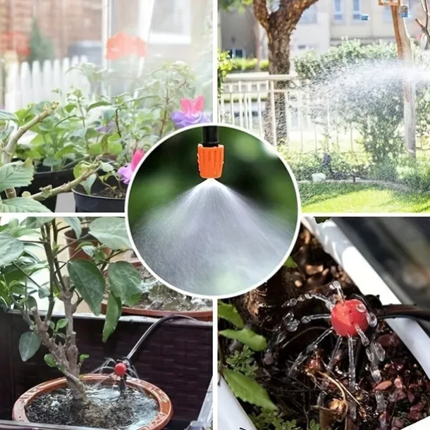 Garden Drip Irrigation Kit, Greenhouse Micro Automatic Drip Irrigation System Kit with 1/4 inch 1/2 inch Blank Distribution Tubing Hose Adjustable Patio Misting Nozzle Emitters Sprinkler