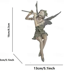 Garden Flute Flower Fairy Statue Resin Craft Landscaping Sculpture Art Yard Figurine Sitting Garden Home Ornament Decoration