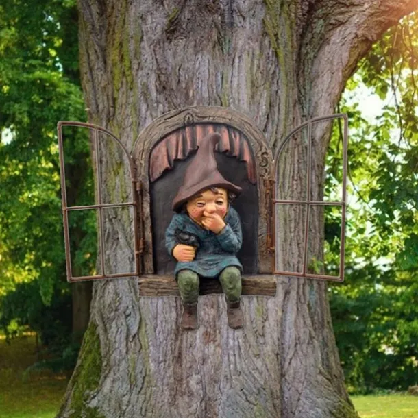 Garden Gnome Funny,Open Window Gnome, Garden Figures for Outdoors, Garden Gnomes Weatherproof, Meerkat Garden Figure, Resin Cartoon Ornaments, Tree Garden Decoration