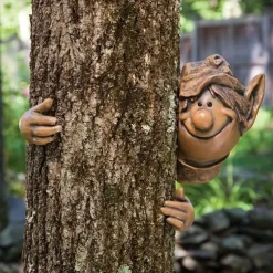 Garden Gnome Resin Statue Elf, Outdoor Tree Sculpture Garden Decor, Fairy Tree Peeker Hugger Garden Ornament, Tree Decoration For Patio Garden Yard Lawn Porch Decoration