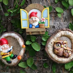Garden Gnome Statue Elf Out The Door Tree Hugger Garden Peeker Yard Art Tree Sculpture Tree Gnome Decoration Outdoor for Patio Yard Lawn Porch Ornament
