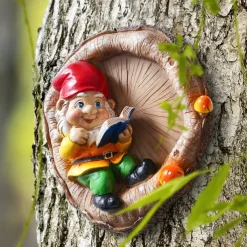 Garden Gnome Statue Elf Out The Door Tree Hugger Garden Peeker Yard Art Tree Sculpture Tree Gnome Decoration Outdoor for Patio Yard Lawn Porch Ornament