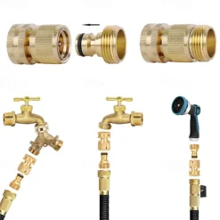 Garden Hose Quick Connect Solid Brass Quick Connector Garden Hose Fitting Water Hose Connectors Easy Connect Hose Adapter (1 Sets of Male & Female Connector)