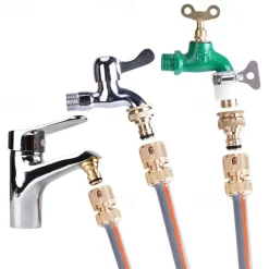 Garden Hose Quick Connect Solid Brass Quick Connector Garden Hose Fitting Water Hose Connectors Easy Connect Hose Adapter (1 Sets of Male & Female Connector)