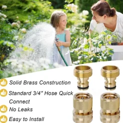 Garden Hose Quick Connect Solid Brass Quick Connector Garden Hose Fitting Water Hose Connectors Easy Connect Hose Adapter (1 Sets of Male & Female Connector)