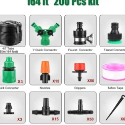 Garden Irrigation System 164FT 200 Pack Drip Irrigation Kit 1/4