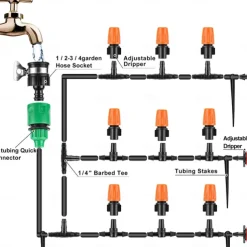 Garden Irrigation System 164FT 200 Pack Drip Irrigation Kit 1/4