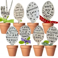 Garden Marker Friendship Gift, Silver Stamped Spoon Plant Markers, Silver Plate Stamped Spoon Garden Markers, Garden Art Marker, Plant Lover Garden Decoration