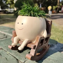 Garden Plant Pot With Small Rocking Chair Design, Made Of Resin, Suitable For Succulents And Other Plants, Perfect For Home Gardening Decoration